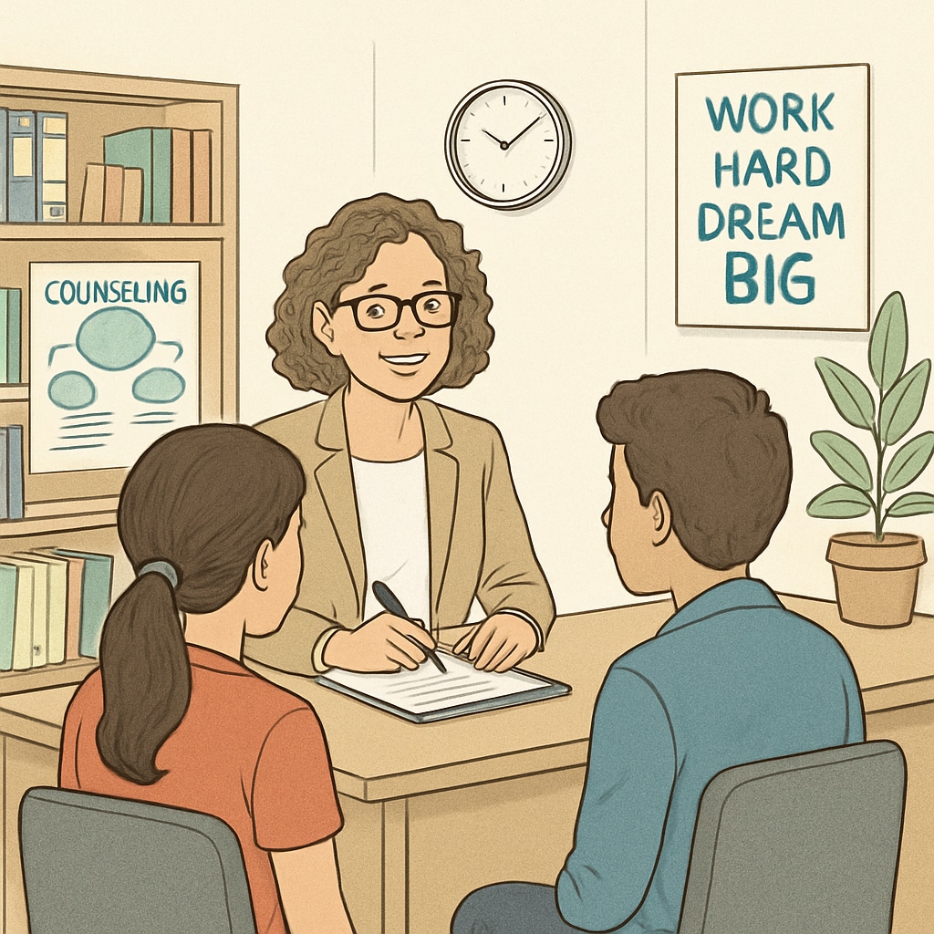 School counselor providing guidance to students in non-teaching role