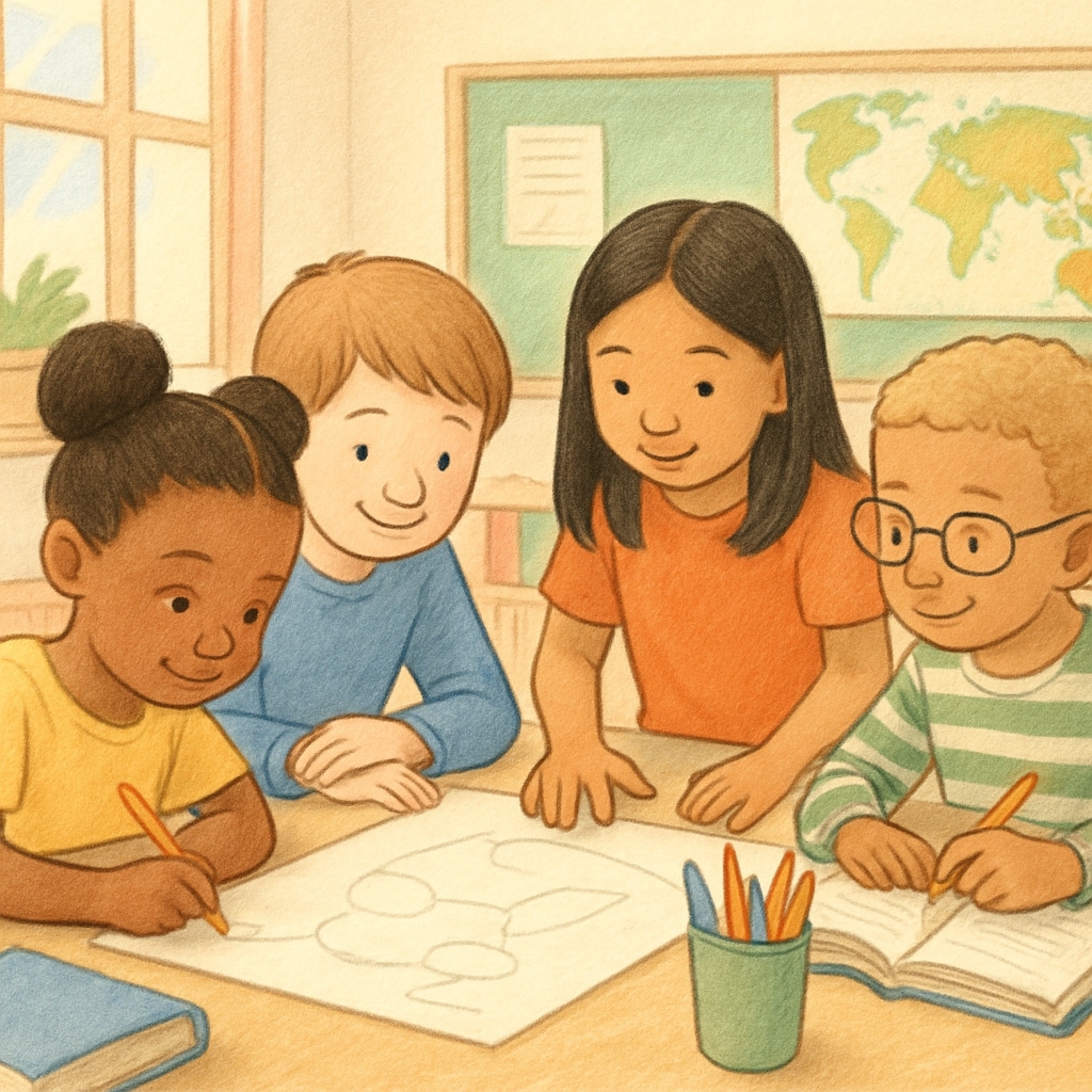 Diverse elementary students collaborating on a classroom project, representing inclusive education Gifted label alternatives for student groups