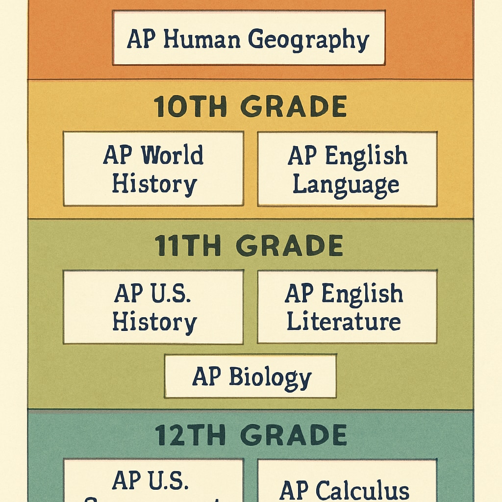 Visual guide to AP course time management through high school years