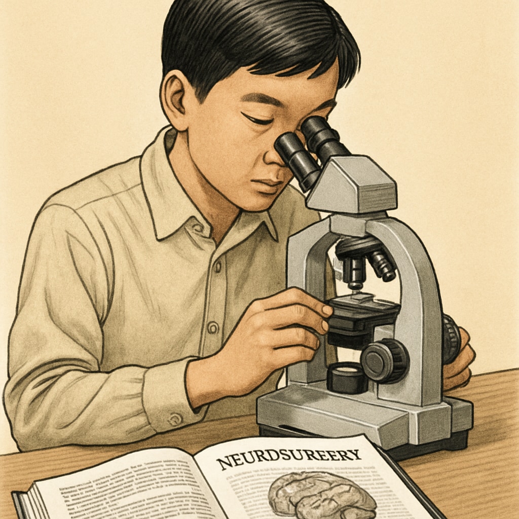 Young scholar developing neurosurgical skills through microscope work