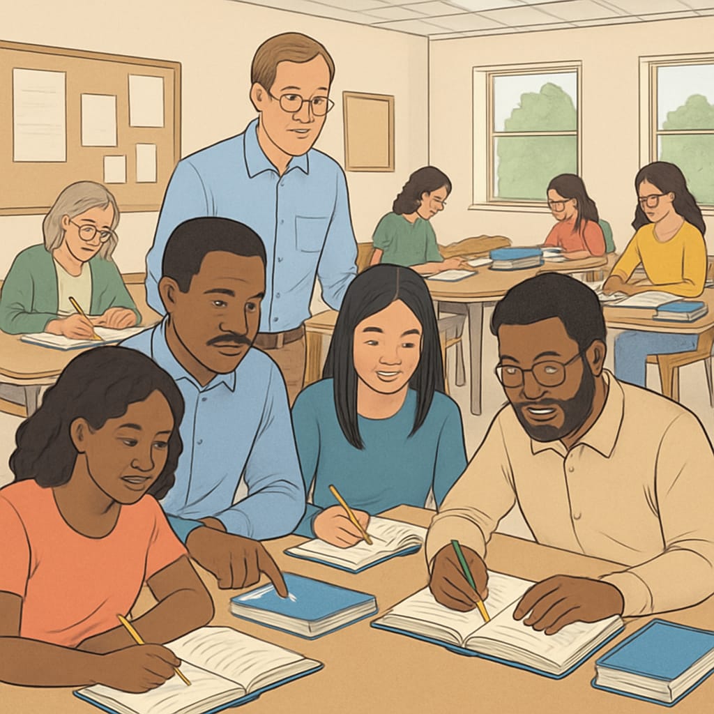 Adults addressing education gaps through group learning