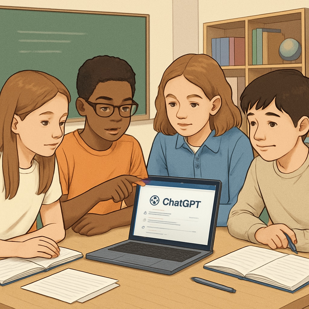 Students using ChatGPT for group learning in classroom