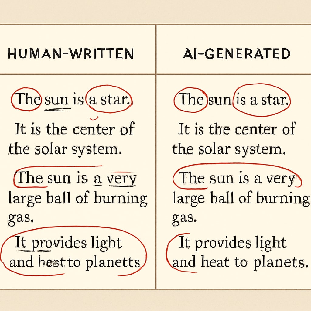 Comparison between authentic student writing and AI-generated text