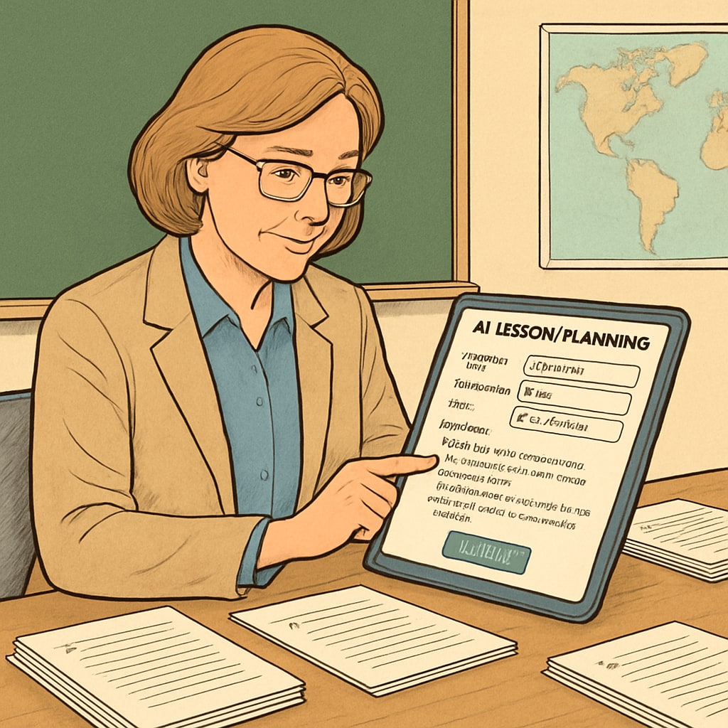 Teacher using AI education tools for efficient course planning and time management