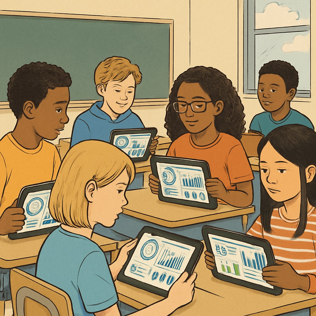 AI education tools in classroom setting with productivity tracking display