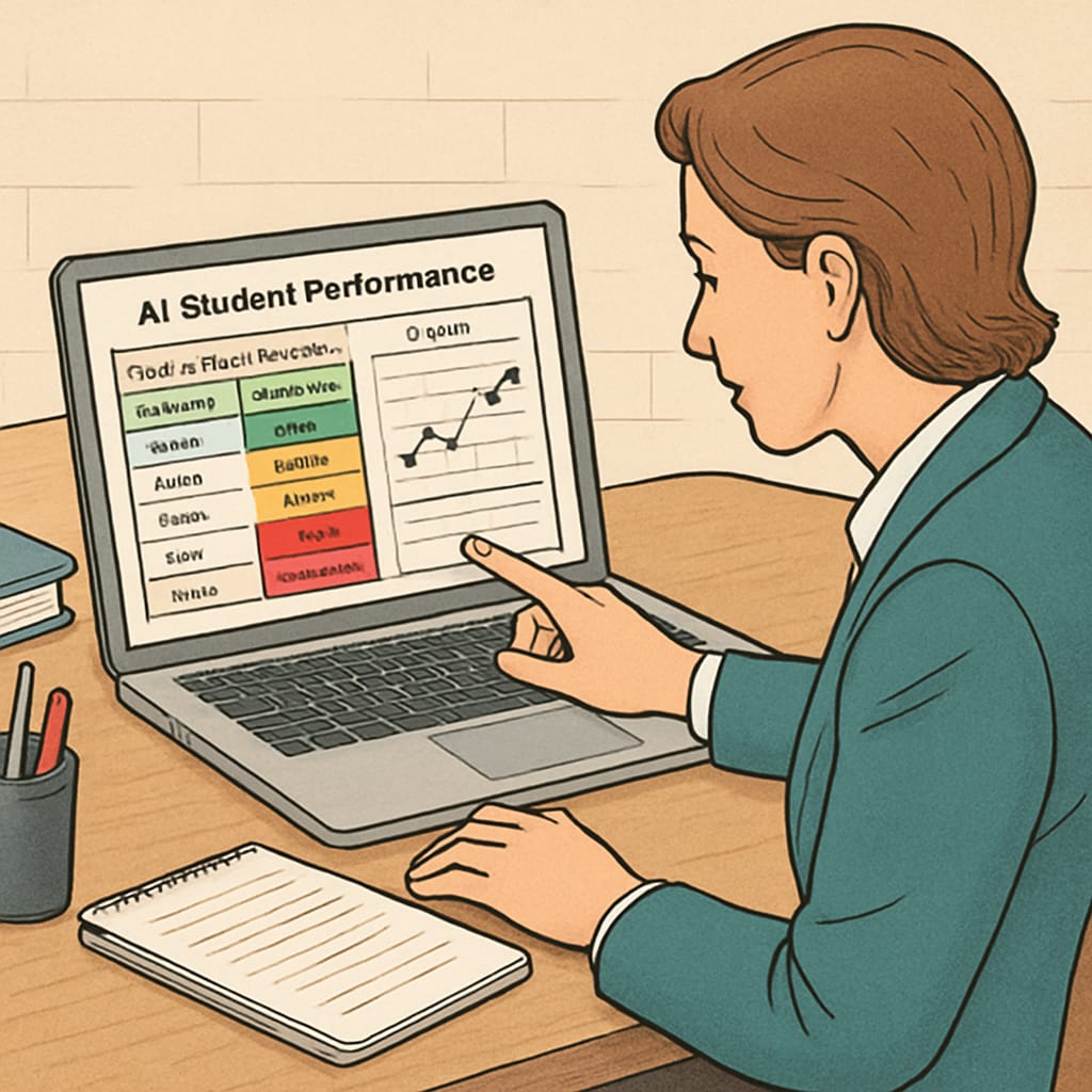 Teacher using AI feedback systems for student progress monitoring