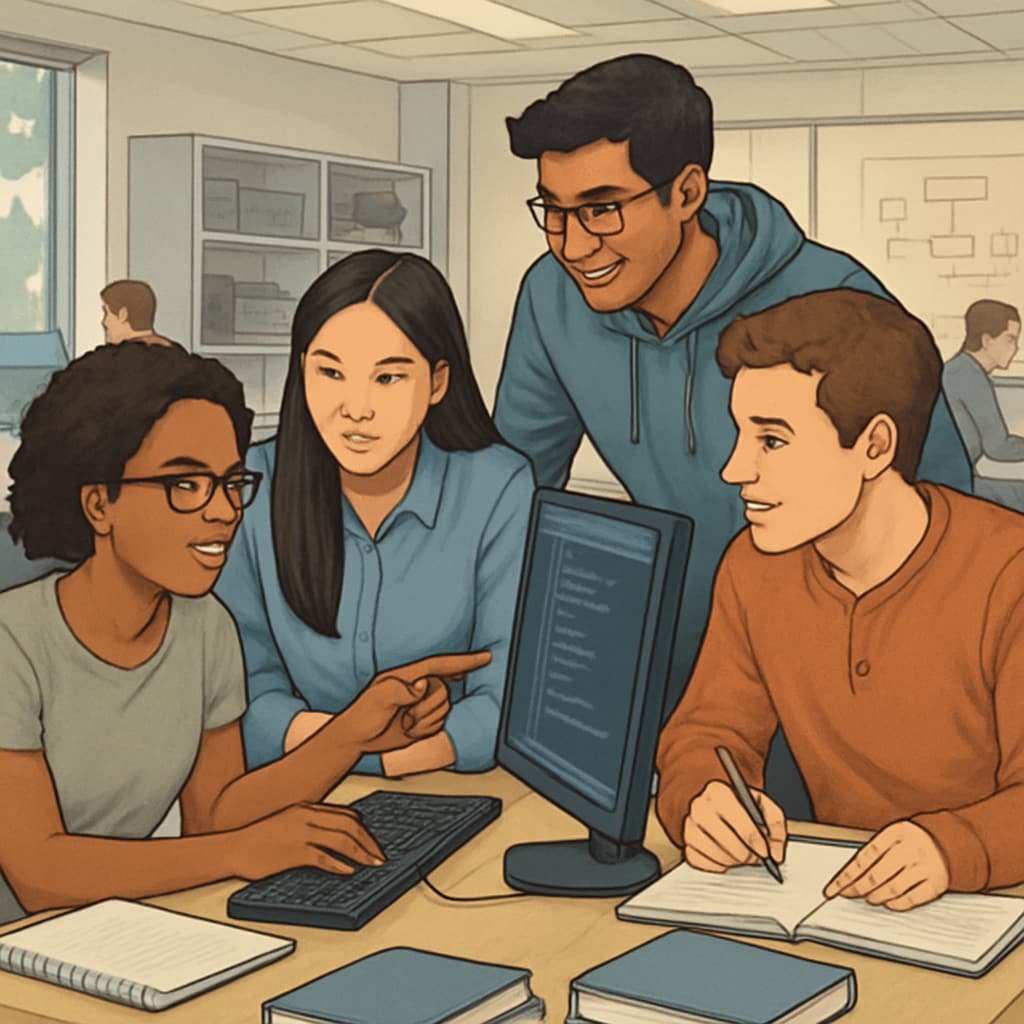 Computer science students at university