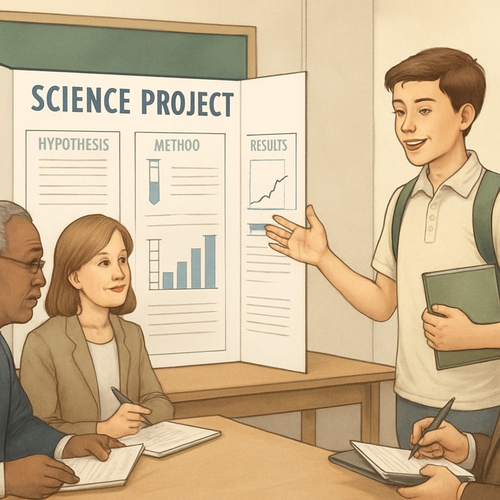 High school student presenting science project to panel at academic competition Measuring impact in international university applications