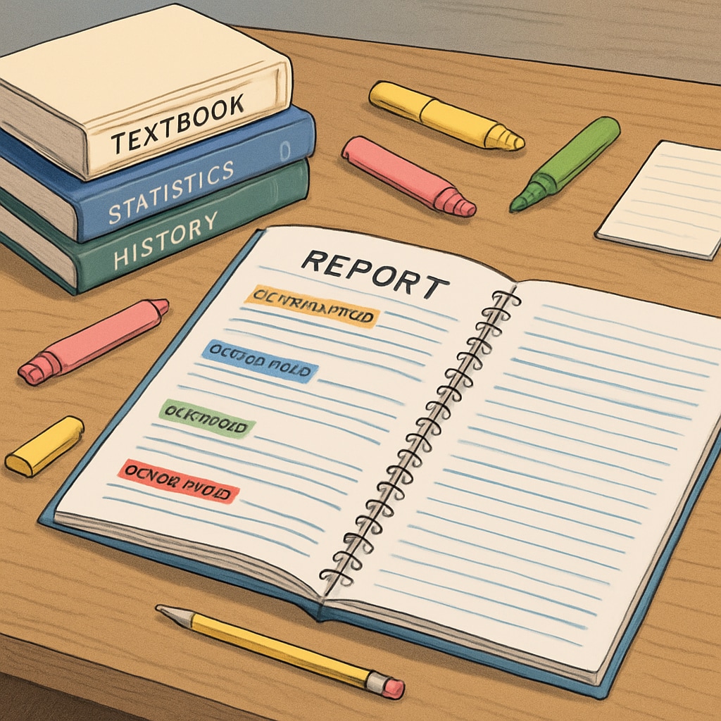 Academic report writing preparation with organizational tools