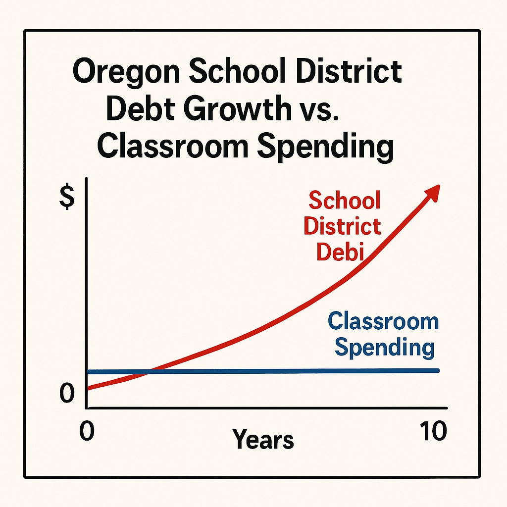 Data visualization of school bond debt versus instructional spending in Oregon districts
