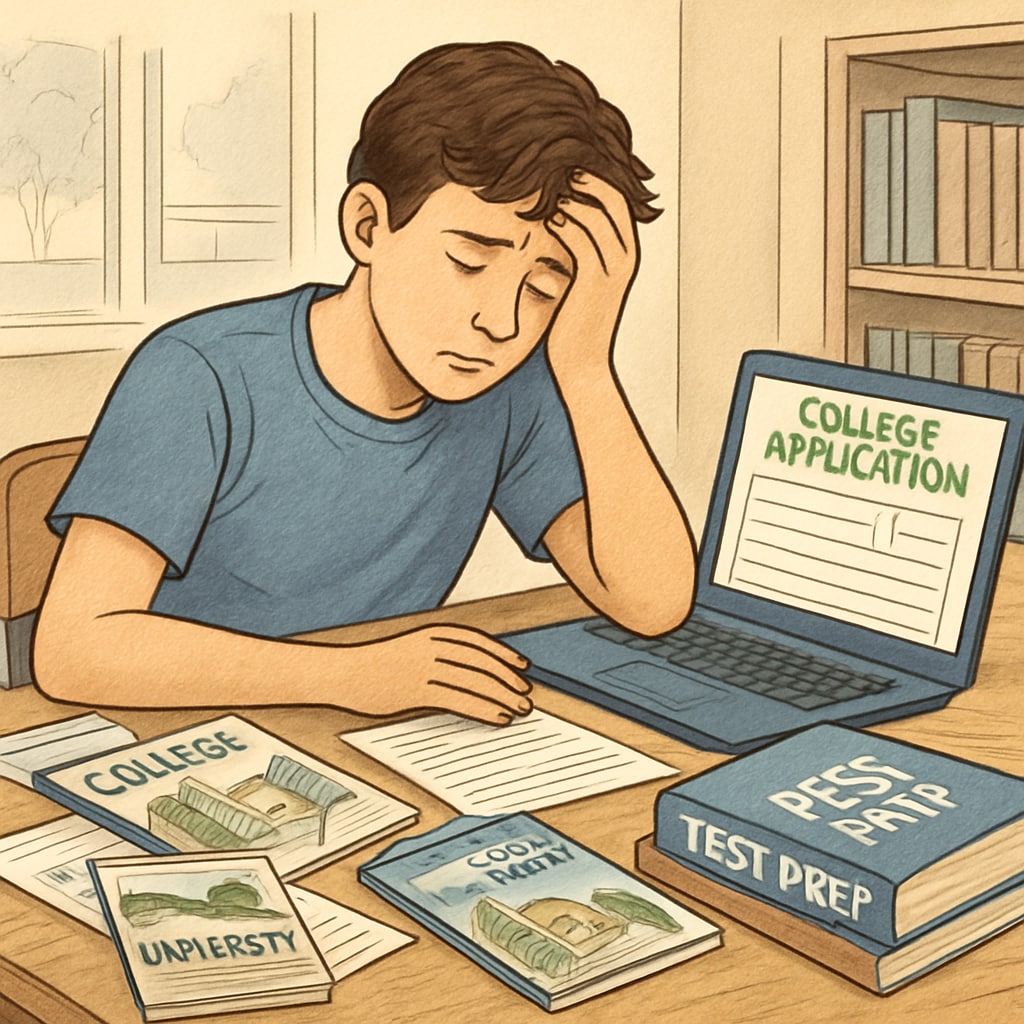 First-year student struggling with college application materials