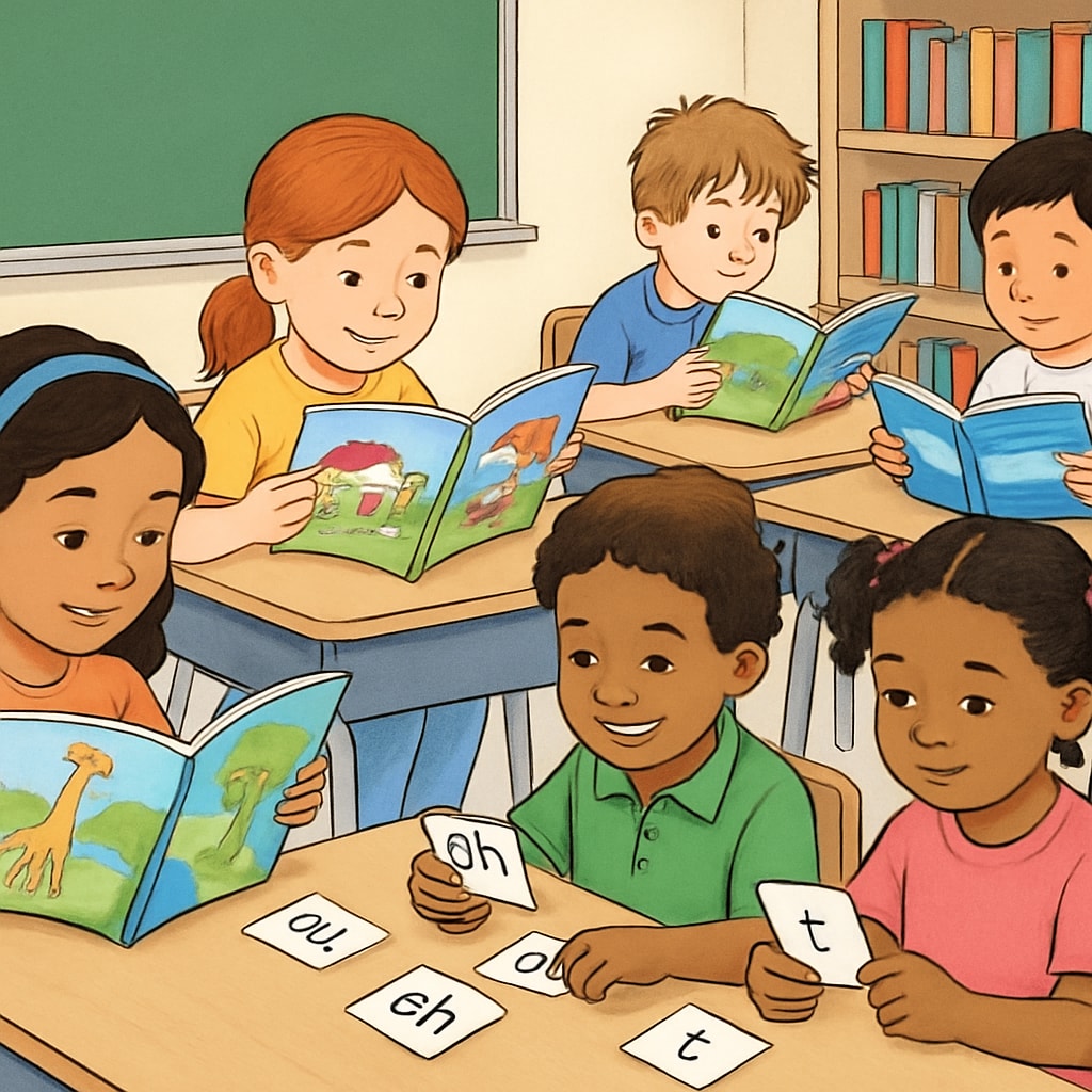 Children learning through whole language and phonics reading methods