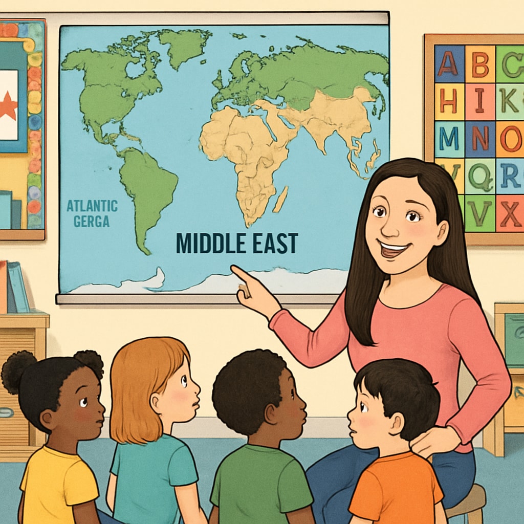 Ms.Rachel teaching children about global humanitarian issues