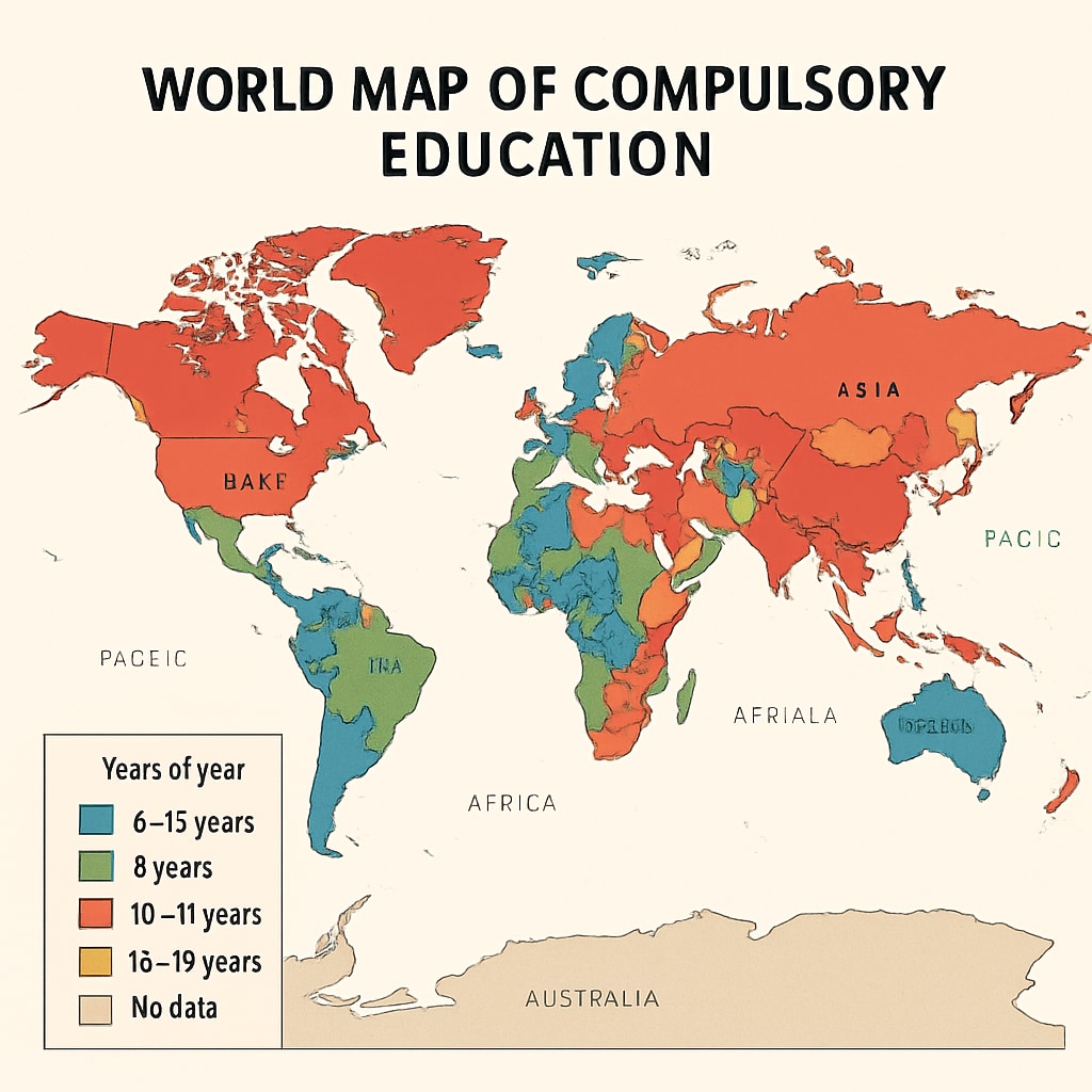 Global education systems map showing schooling years differences