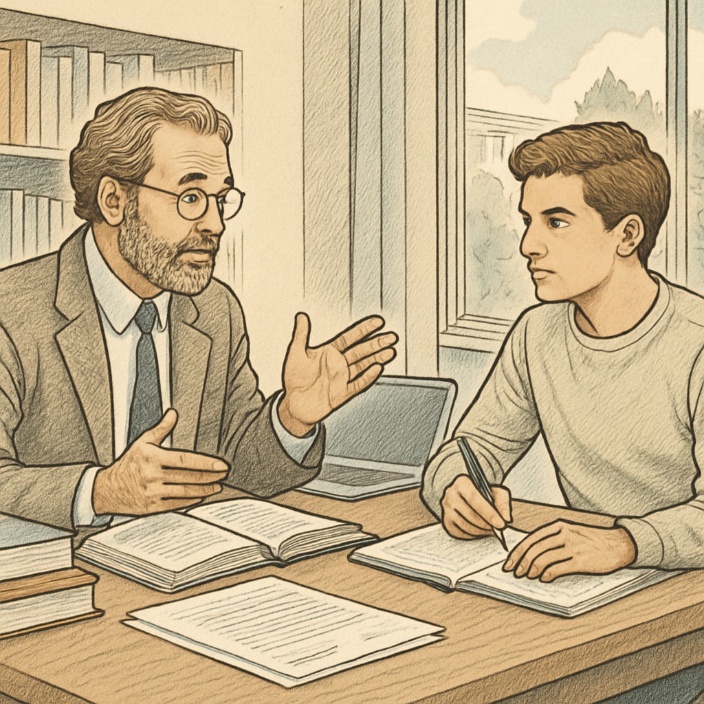 Professor advising student about early college admission requirements