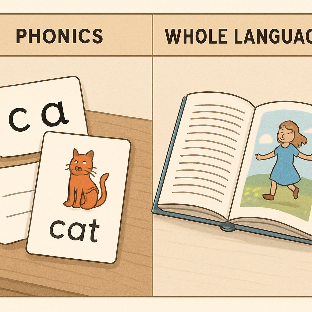 Phonics vs whole language teaching materials comparison