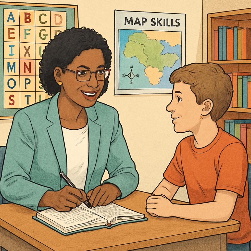 School counselor conducting one-on-one session with student Behavioral intervention session in public school