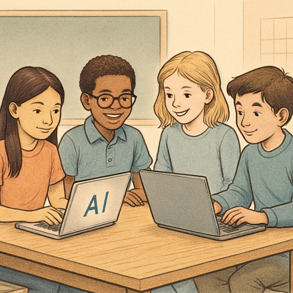 Students exploring AI applications in modern education