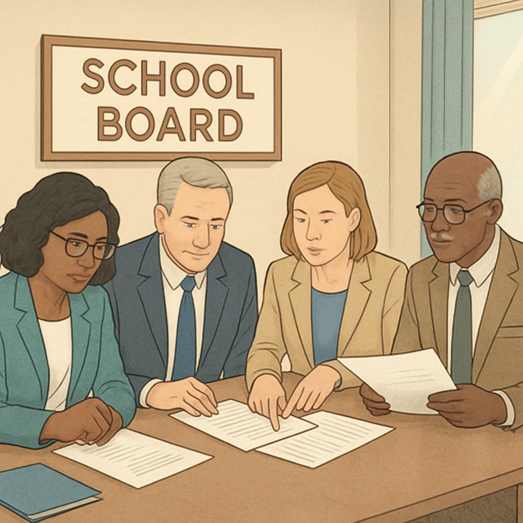 School board members discussing governance policies