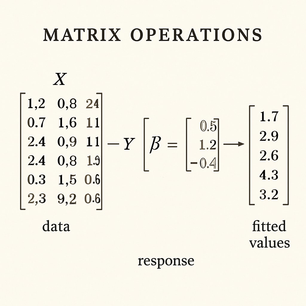 Visualization of matrix operations used in biostatistical analysis, showing clean data representation Linear algebra applications in biostatistics matrix operations