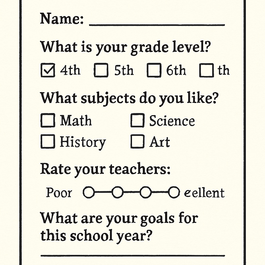 Example of research form for classroom data collection