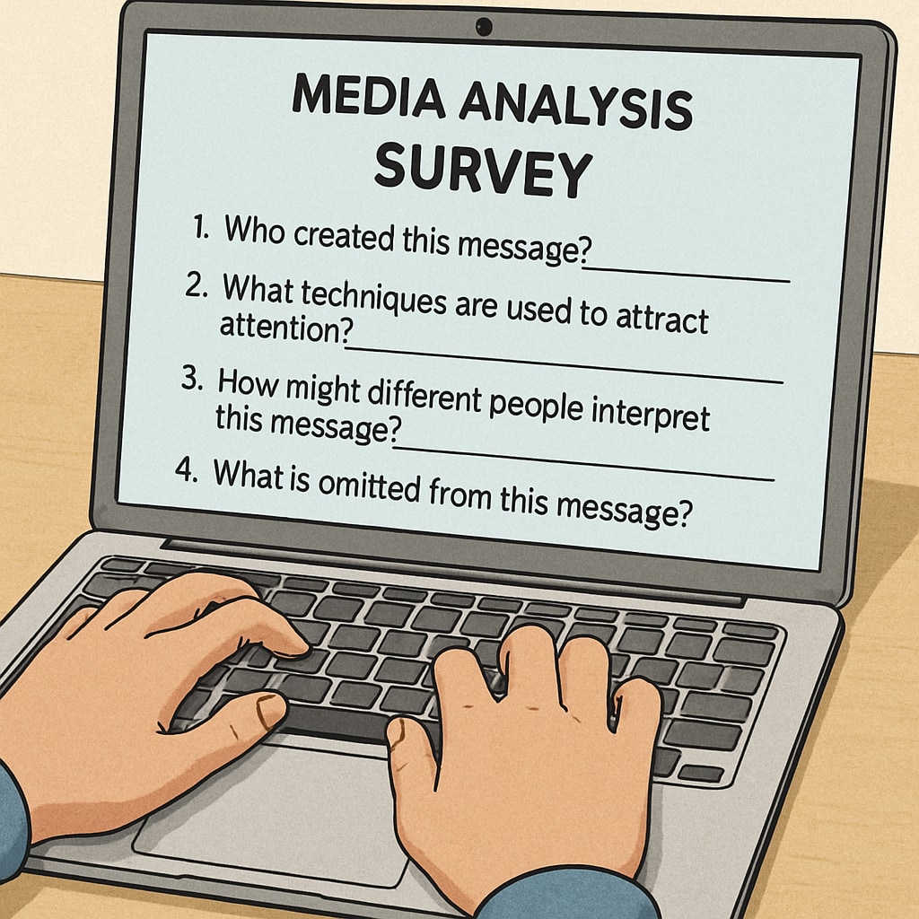 Student completing media studies questionnaire for course completion