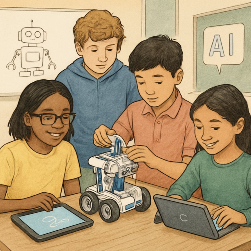 K12 students engaged in AI learning activities