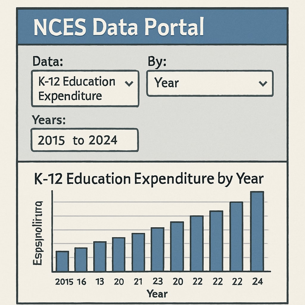 Screenshot of NCES data portal showing filters for K12 education expenditure by year (2015-2024) NCES education spending data interface with year selection options