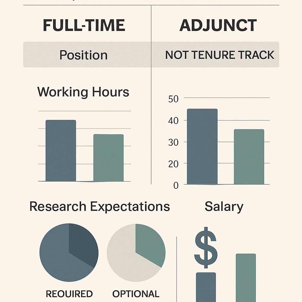 Infographic comparing full-time and adjunct professor working conditions regarding research expectations Academic labor disparities in AACSB-accredited institutions