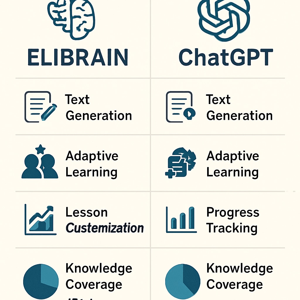 Comparative infographic showing feature differences between ELIBRAIN and ChatGPT for educational use ELIBRAIN educational tools vs ChatGPT comparison for teaching assistance