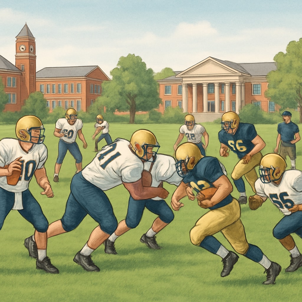 College football players training at US university