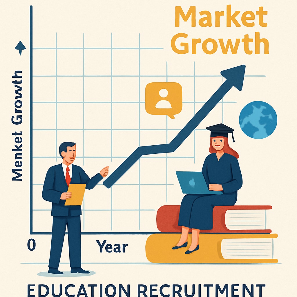 Colorful business infographic with upward trend line showing market growth for education recruitment services Market growth projection for private school hiring solutions