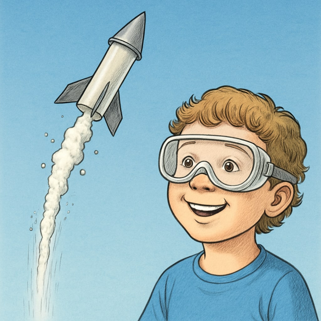 Child conducting baking soda rocket experiment