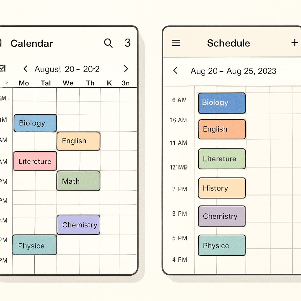 Side-by-side comparison of different calendar app interfaces showing academic scheduling features Comparison of student calendar app interfaces