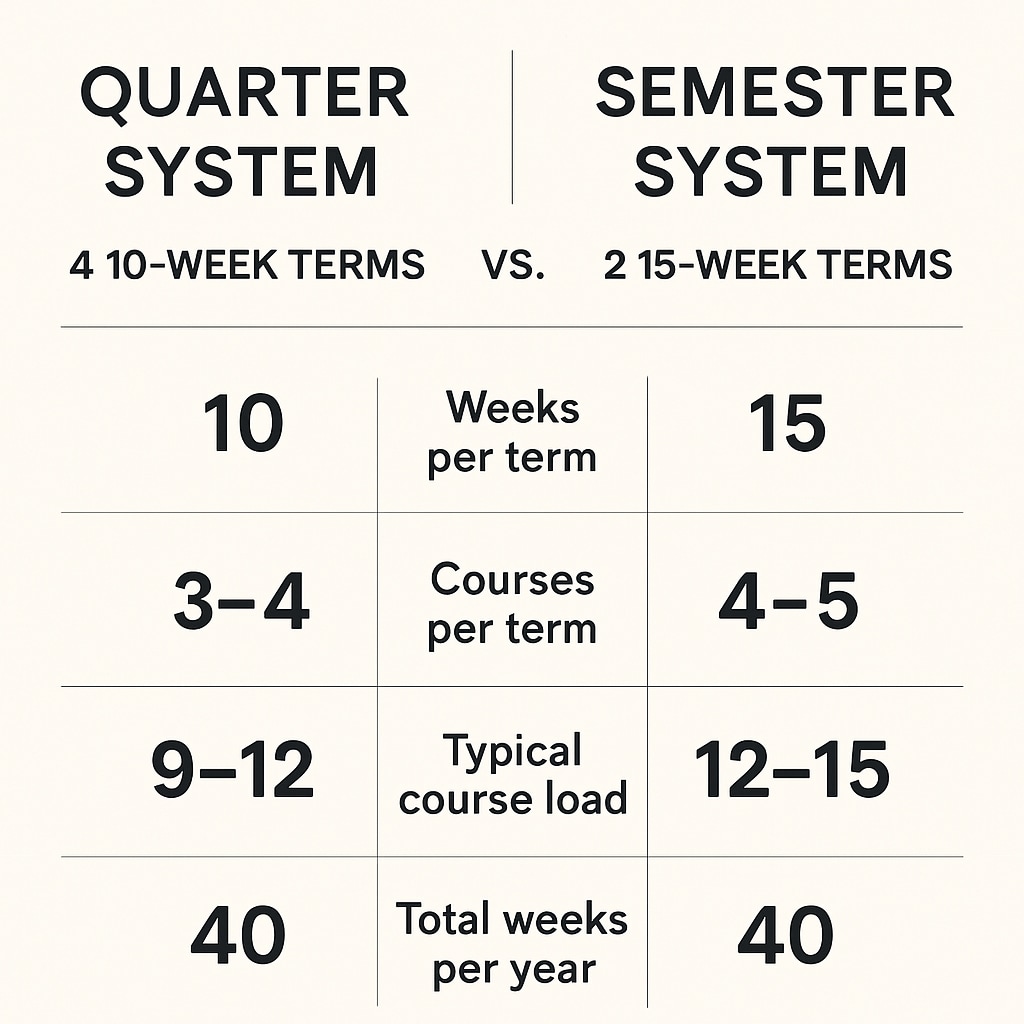 Quarter system vs semester system academic calendar comparison
