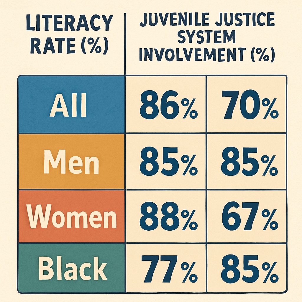 Data visualization linking reading instruction gaps to school-to-prison pipeline statistics