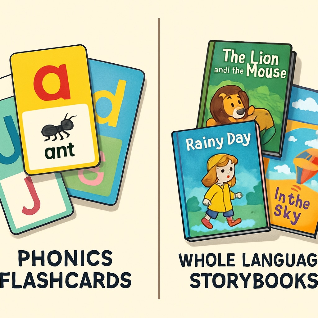 Phonics vs whole language teaching materials comparison