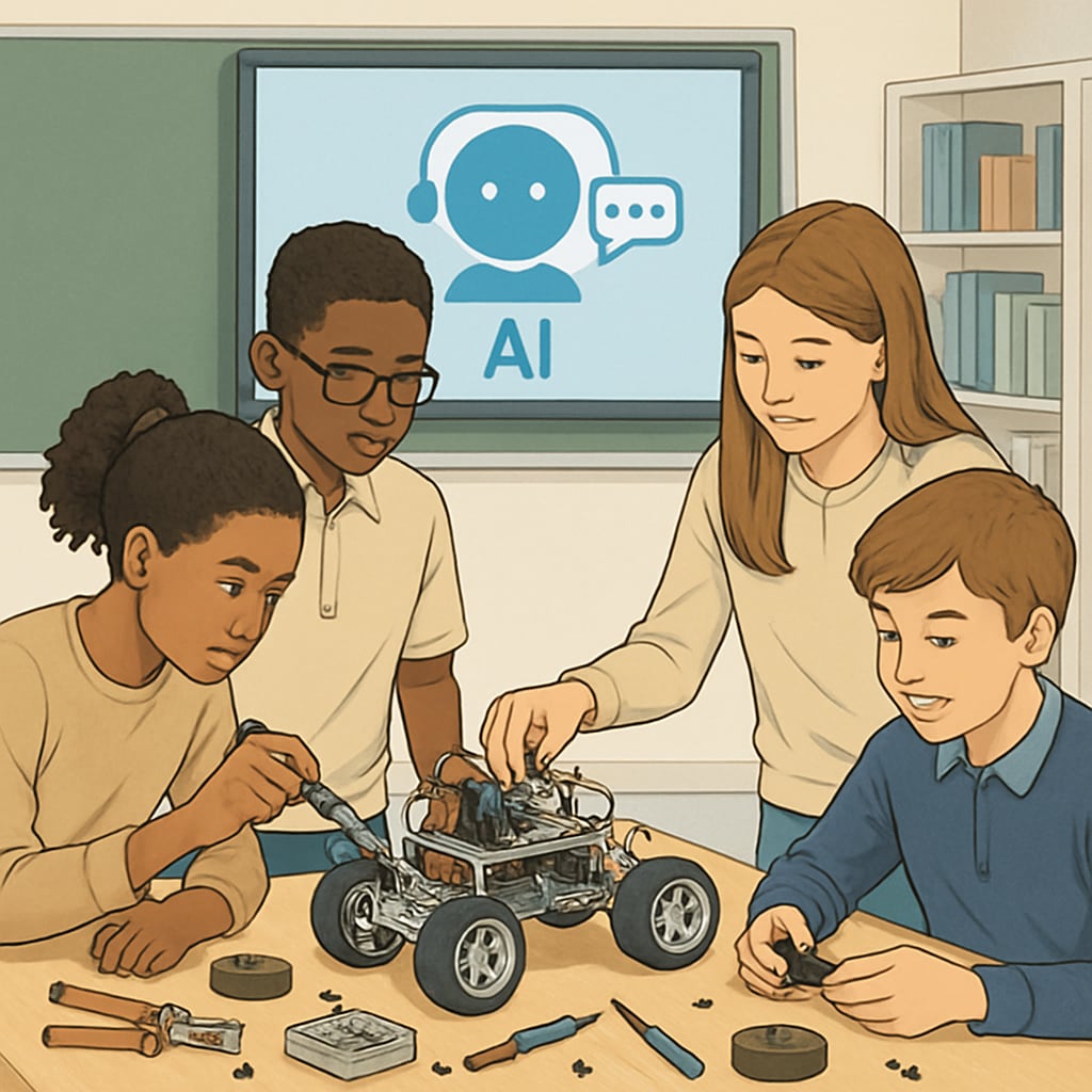 Students learning AI skills in modern classroom setting
