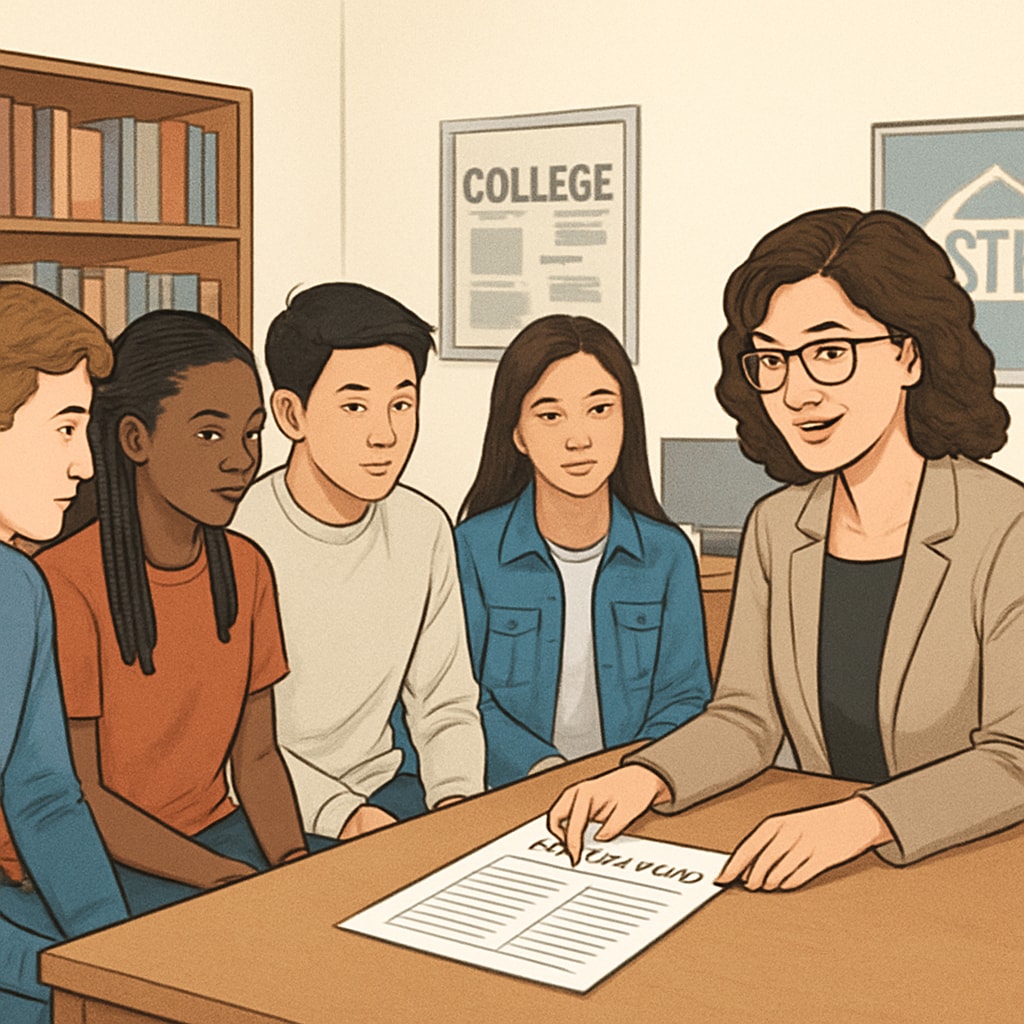 High school students planning AP courses with counselor