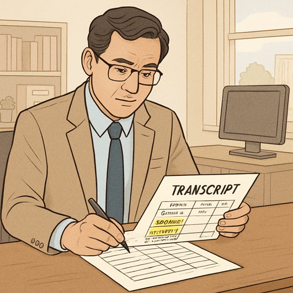 College admissions reviewing AP coursework in student transcript