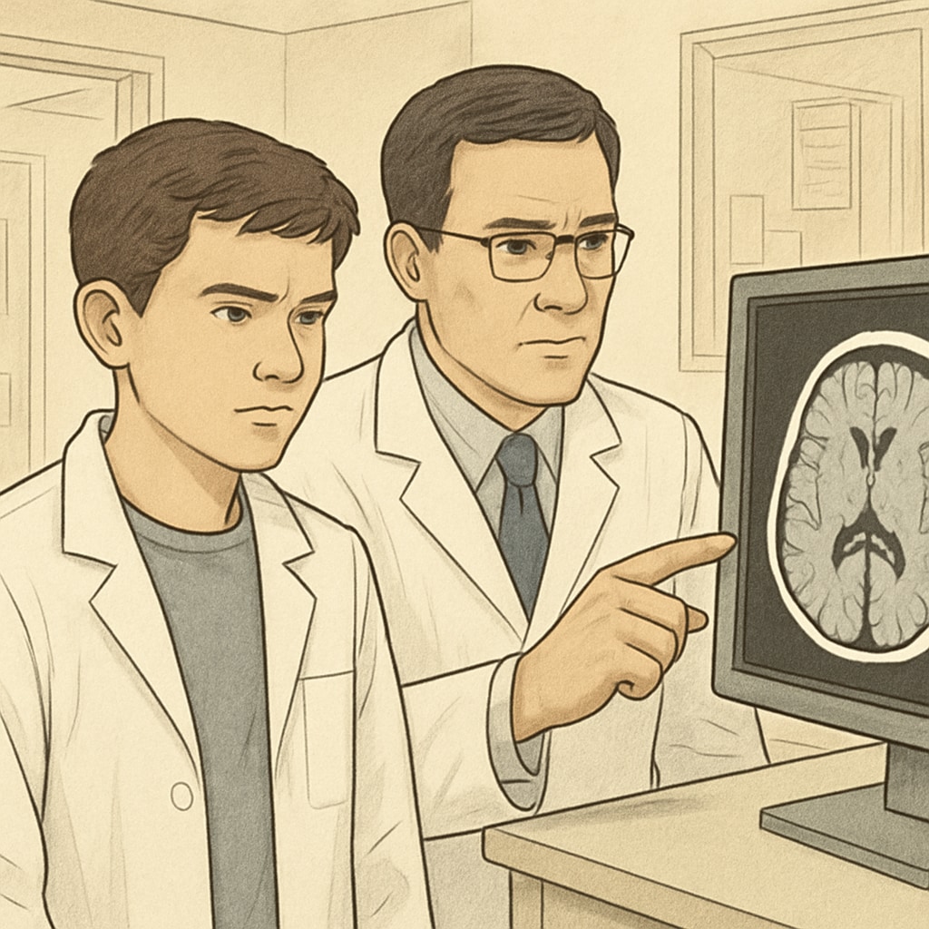 Young aspiring neurosurgeon gaining real-world experience through mentorship