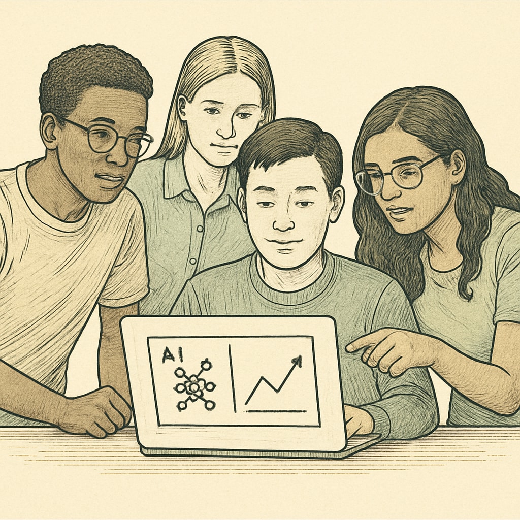 Undergraduate students collaborating on AI course projects with limited resources