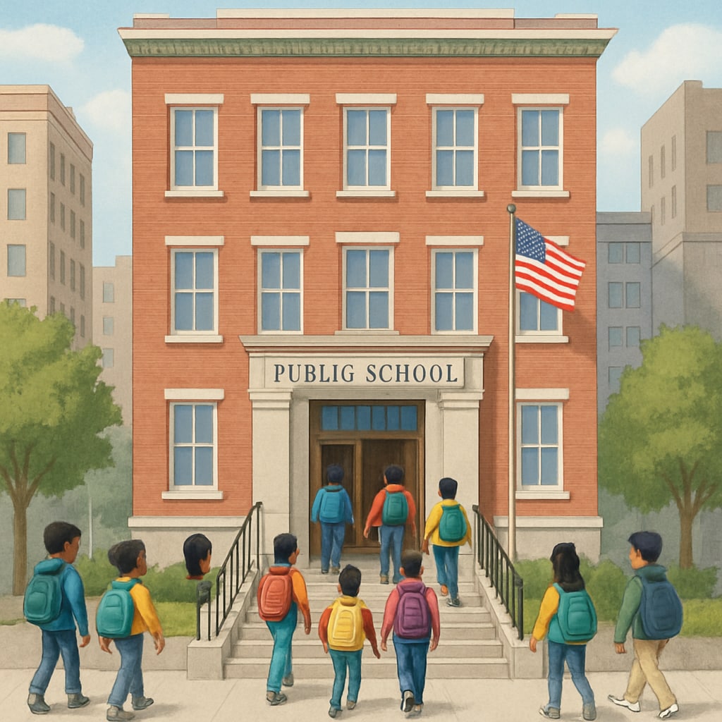 NYC public school with diverse students during mayoral election season