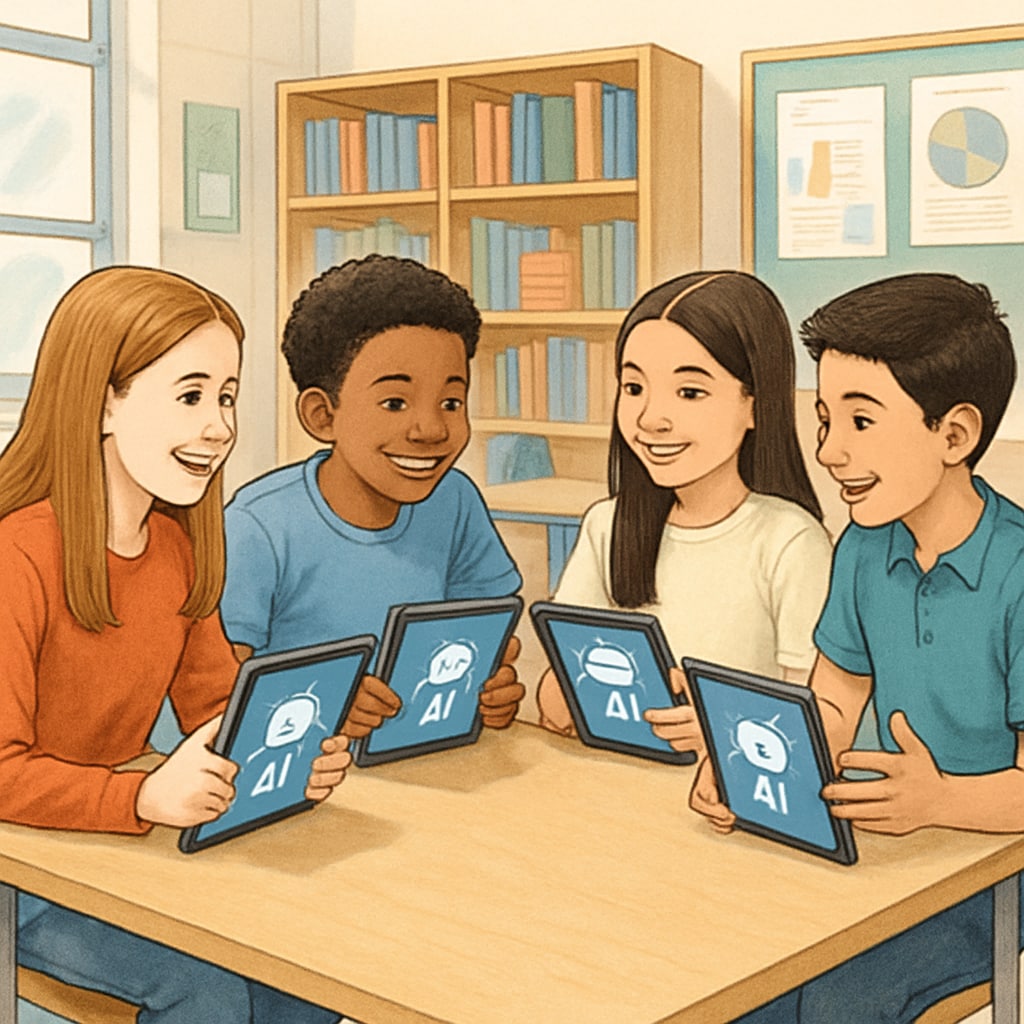 Students using AI productivity applications with feedback and tracking features