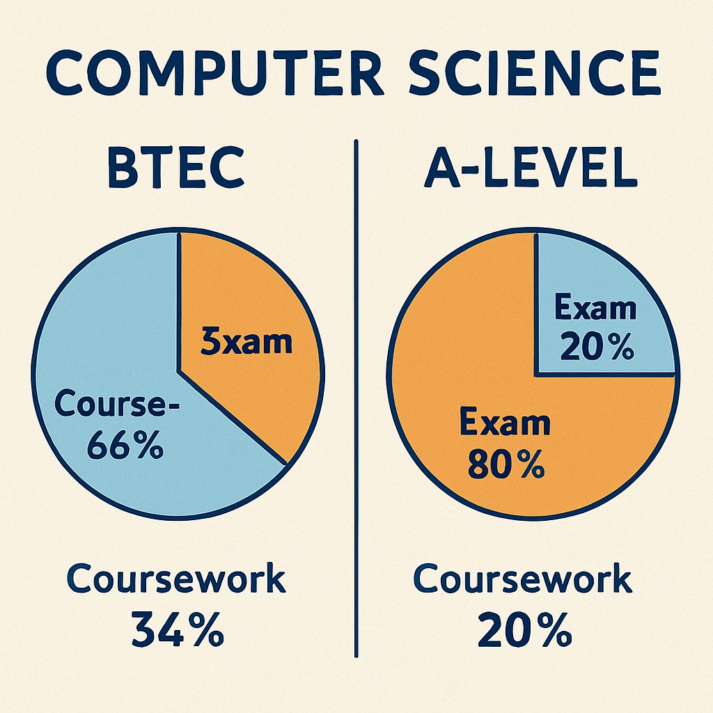 BTEC versus A-level computer science qualification comparison