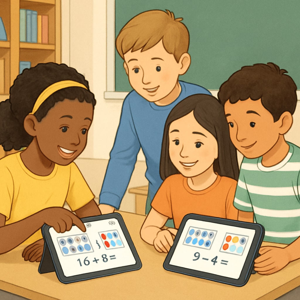 Interactive learning app helping multilingual students solve math problems visually