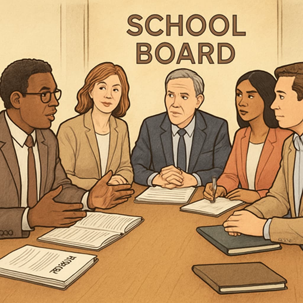 School board members collaborating on educational governance