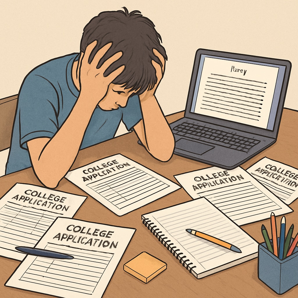 Stressed student worrying about college application consequences