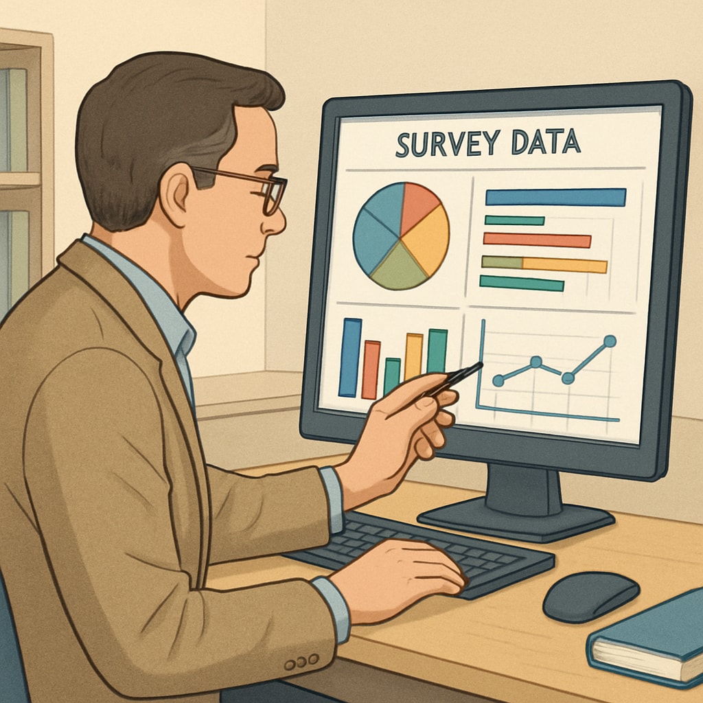 Teacher reviewing education survey questionnaire results