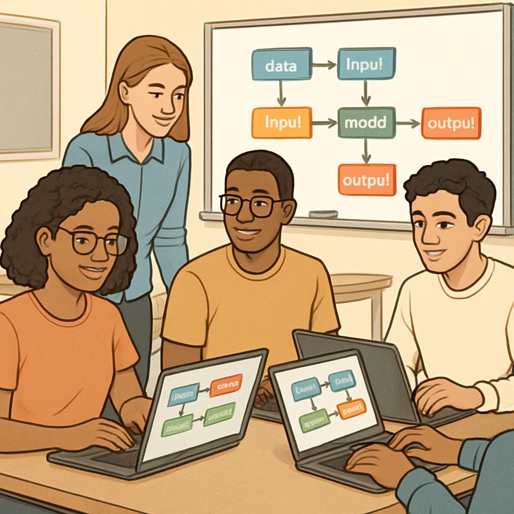 Undergraduate students collaborating on artificial intelligence course interactive project